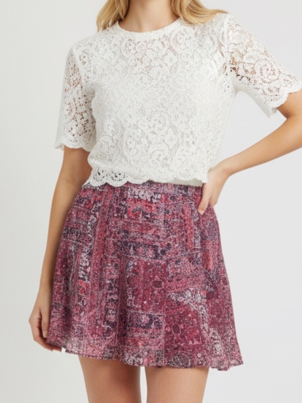 Show Me Your MuMu Pink Purple Mosaic Print Mini Skirt Boho Lined Flirty Sz Large